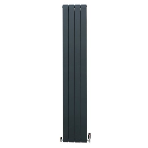 Aluminium Designer Radiator 1800mm x 315mm & TRV Chrome Valves Vertical Double Flat Panel Column Lightweight Modern Heater Matt Anthracite Grey Kitchen Living Room Cleaning Brush Fixing Kit Brackets