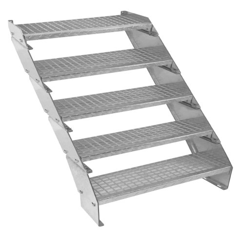 Metal Staircase 5 Section Adjustable Height 90cm / 900mm Wide Galvanised Steel Silver 5 Steps Weatherproof Grate Step Outdoor Garden Patio Modular Stairs 5mm Rod Thickness FREE Fixing Kit Image