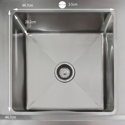 Catering Sink Stainless Steel Commercial Kitchen Restaurant Bar Utility Single Bowl Left Hand Drainer Free Standing Lower Storage Shelf Adjustable Feet Splashback 90 x 120 x 60cm FREE Strainer Plug
