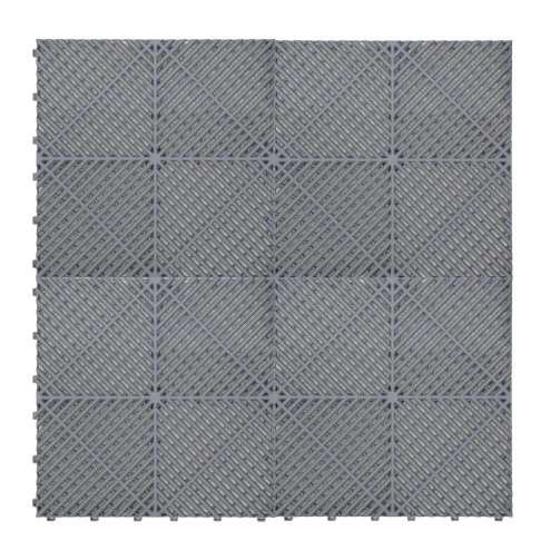 Vented Modular Interlocking Flooring Tiles & Edges 120 x Grey Single Garage Heavy Duty Floor Mat Showroom Workshop Outdoor Polypropylene Anti Slip Weather Resistant Drainage Channels 3.2m x 6m 19.2m2