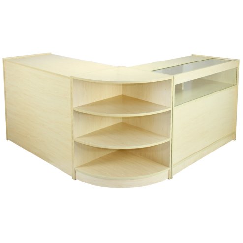 MonsterShop Zennith Shop Counter Cabinets & Retail Display Glass Showcase Set, Maple, Melamine MDF