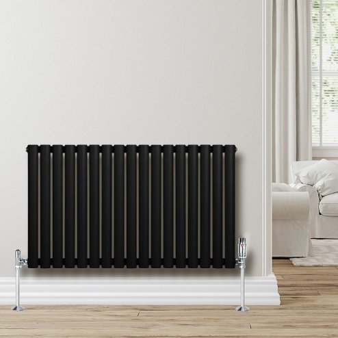Oval Single Column Radiator - 600 x 1020mm - Black
