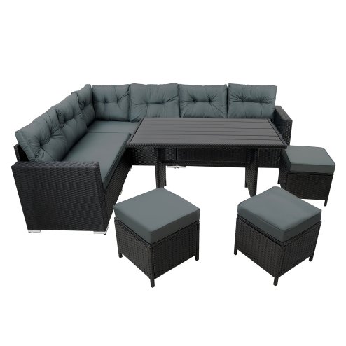 Rattan Corner Set With Composite Table - Black