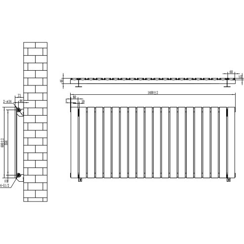 Flat Single Column Radiator & Valves - 600mm x 1400mm - White