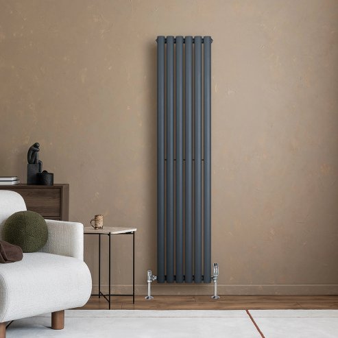 Oval Single Column Radiator - 1600 x 360mm - Anthracite Grey