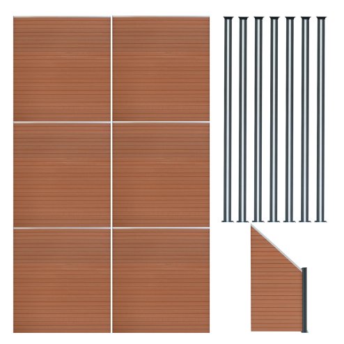 Composite Fence Panels, Angled Piece & LED Posts 6ft x 37ft - Brown