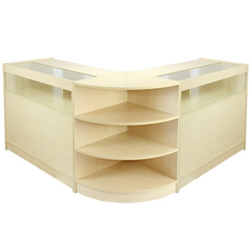 MonsterShop Libra Retail Display Shop Counters Set & Glass Showcase Cabinet Units, Maple