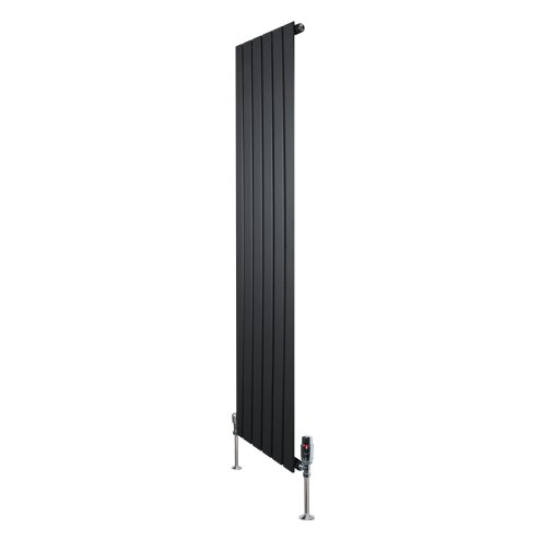 Flat Single Column Radiator & Valves - 1600mm x 420mm - Black