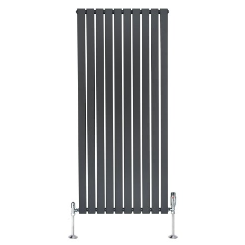 Flat Single Column Radiator - 1600mm x 700mm & Valves - Anthracite Grey