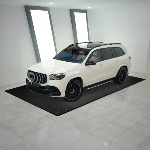 Vented Modular Interlocking Flooring Tiles & Edges 225 x Black Double Garage Heavy Duty Floor Mat Showroom Workshop Outdoor Polypropylene Anti Slip Weather Resistant Drainage Channels 6m x 6m 36m2