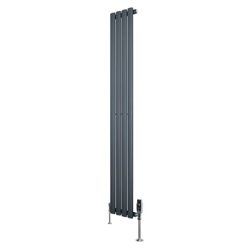 Oval Single Column Radiator & Valves - 1600mm x 240mm - Anthracite Grey