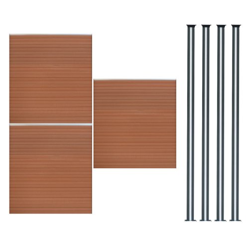 Composite Fence Panel x 3 & LED Posts x 4 - Brown