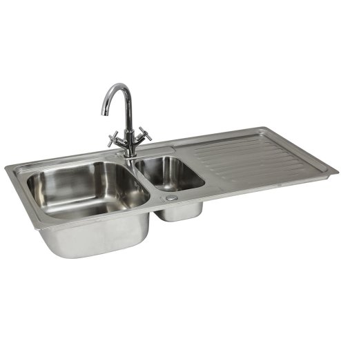 KuKoo Stainless Steel Kitchen Sink Basin & Victoria Tap, Reversible, 105cm x 18cm x 50cm Image