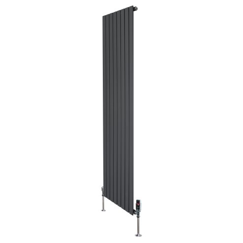 Flat Single Column Radiator & Valves - 1800mm x 560mm - Anthracite Grey