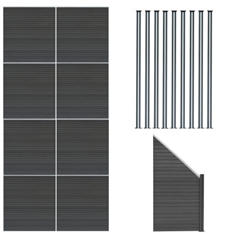 Composite Fence Panels, Angled Piece & LED Posts 6ft x 49ft - Grey