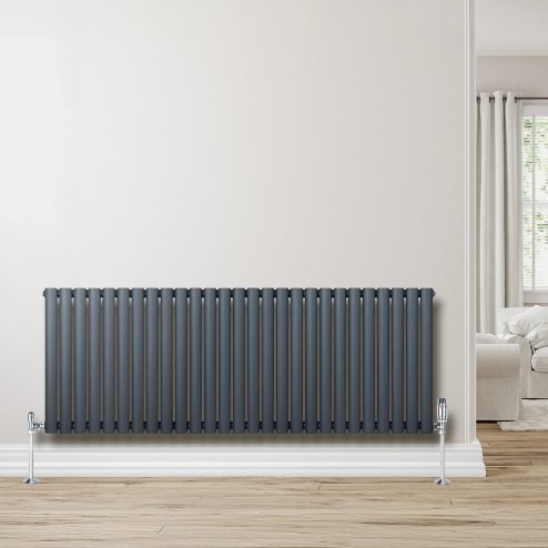 Oval Single Column Radiator - 600 x 1620mm - Anthracite Grey