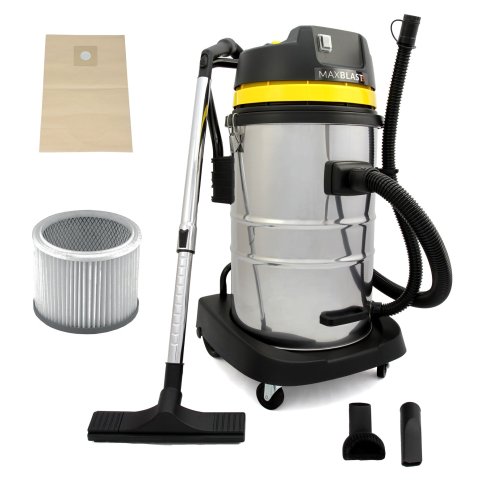 MAXBLAST Industrial Wet & Dry Vacuum Cleaner & Attachments, Powerful 1400W, 60 Litre, Stainess Steel
