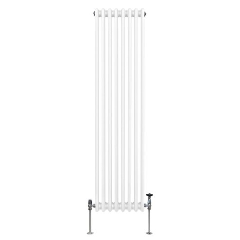 Traditional 3 Column Radiator 1800mm x 382mm Modern Central Heating Heater Gloss White Carbon Steel Vertical Wall Mounted Kitchen Living Room Bathroom Cleaning Brush Fixing Kit & Brackets