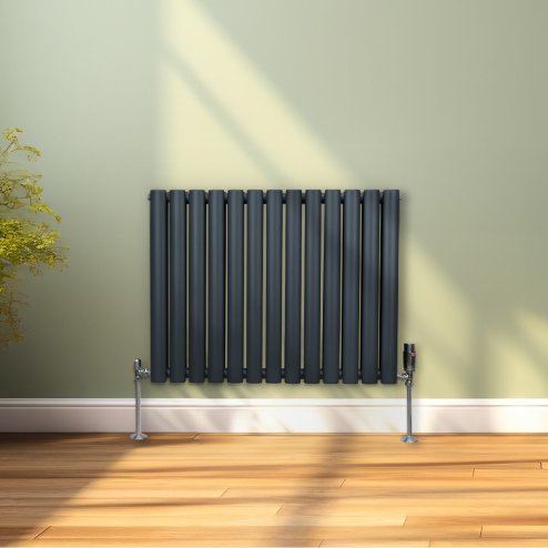 Oval Column Radiator 600mm x 780mm Modern Designer Double Panel Central Heating Heater Matt Anthracite Grey Carbon Steel Horizontal Kitchen Living Room FREE Cleaning Brush Fixing Kit & Brackets