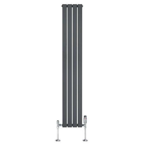Flat Single Column Radiator & Valves - 1800mm x 280mm - Anthracite Grey