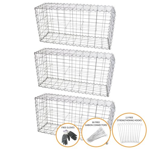 Gabion Baskets Mesh Wire Cages Galvanised Steel Stone Basket Outdoor Spiral Planter Garden Retaining Wall / 100 x 50 x 30cm / 3 Pack