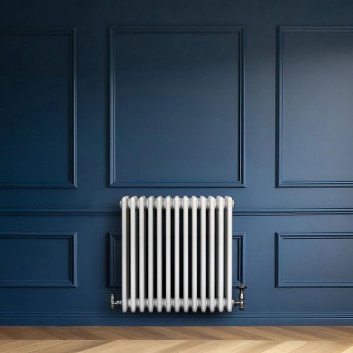 Traditional 4 Column Radiator & Valves - 600 x 605mm - White