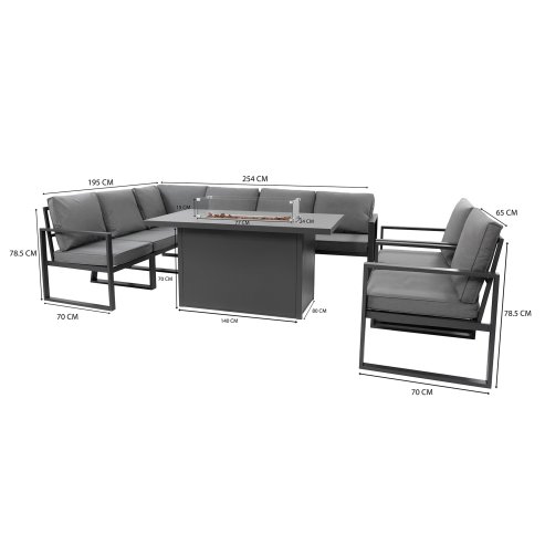 Aluminium 7 Seater Garden Furniture Set With Fire Pit