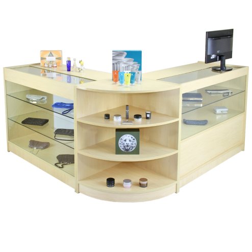 MonsterShop Jupiter Shop Counter Cabinets & Retail Display Glass Showcase Set, Maple, Melamine MDF