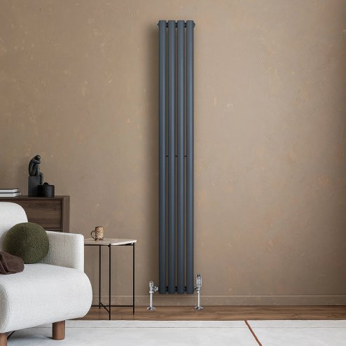 Oval Single Column Radiator & Valves - 1800mm x 240mm - Anthracite Grey