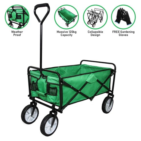 Foldable Garden Cart Pull Wagon Heavy Duty Trolley Utility Wheelbarrow Trailer Wheels Collapsible Folding Transport