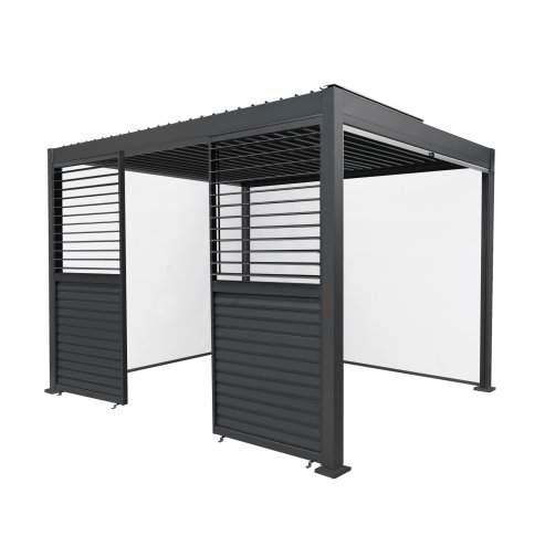 Anthracite Aluminium Pergola With White Blinds & 2 Shutter Panels - 3m x 3m