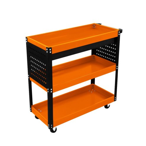 Tool Storage Tolley 3 Tier Portable Cart Roller Cabinet Lockable Drawer 2 Keys 4 Castor Wheels Handle 2 Hanging Boards 6 Hooks 150kg Capacity Workshop Garage Utility DIY Heavy Duty Powder Coated Steel