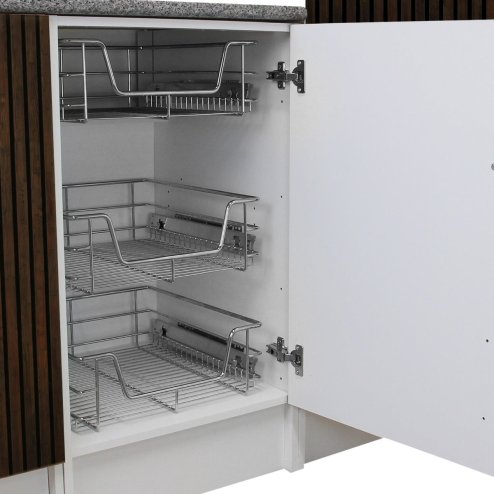 KuKoo 2 x Kitchen Pull Out Soft Close Baskets, 400mm Wide Cabinet, Slide Out Wire Storage Drawers