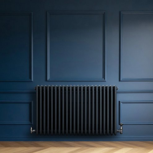 Traditional 4 Column Radiator & Valves - 600 x 1010mm - Anthracite Grey