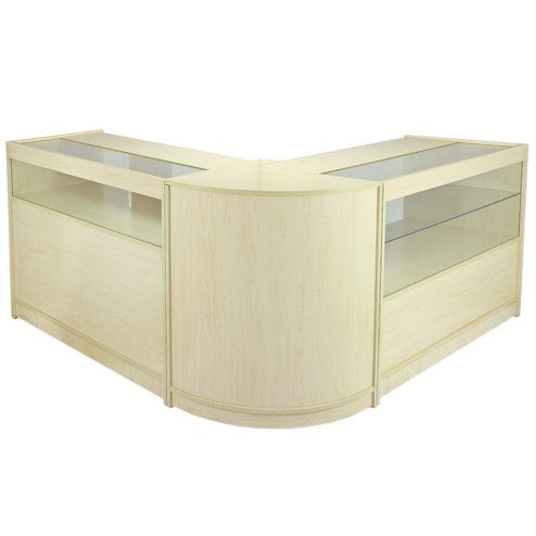 MonsterShop Leo Shop Counters Set & Glass Retail Showcase Cabinet Display, Maple, Melamine MDF