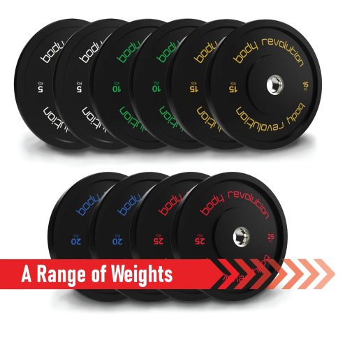 Body Revolution Olympic Bumper Plates Black 100kg SET 2x5kg 2x10kg 2x15kg 2x20kg
