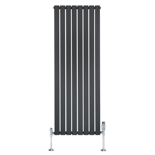 Flat Single Column Radiator & Valves - 1600mm x 560mm - Anthracite Grey