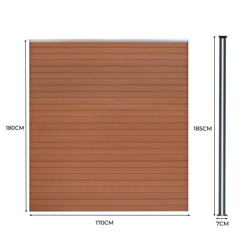 Composite Fence Panels, Angled Piece & LED Posts 6ft x 31.5ft - Brown