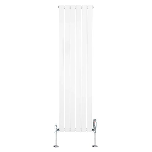 Flat Single Column Radiator & Valves - 1600mm x 420mm - White
