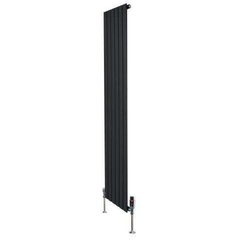 Flat Single Column Radiator & Valves - 1800mm x 420mm - Black