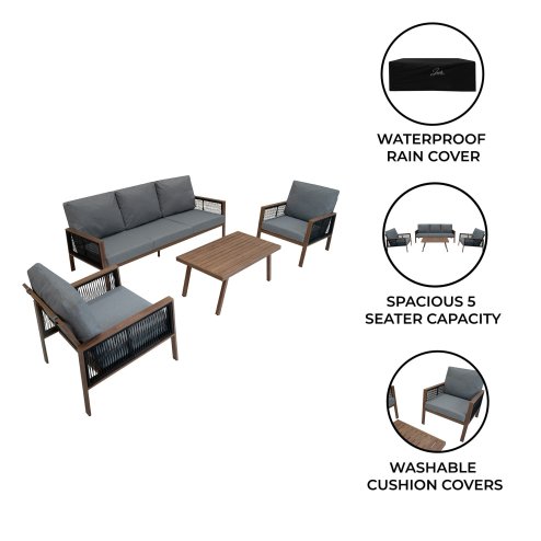 Aluminium 4 Piece Sofa Set - Wood Effect