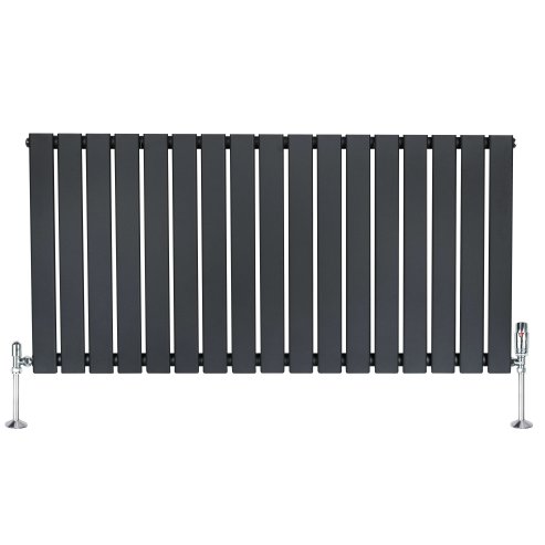 Flat Single Column Radiator & Valves - 600mm x 1190mm - Anthracite Grey