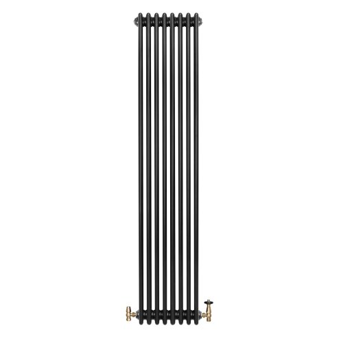 Traditional 4 Column Radiator & Valves - 1800 x 380mm - Black
