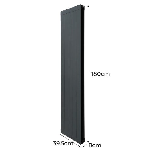Aluminium Designer Radiator 1800mm x 395mm Vertical Double Flat Panel Column Lightweight Modern Central Heating Heater Matt Anthracite Grey Kitchen Living Room FREE Cleaning Brush Fixing Kit Brackets