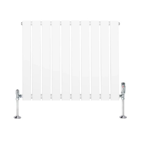 Flat Single Column Radiator & Valves - 600mm x 700mm - White