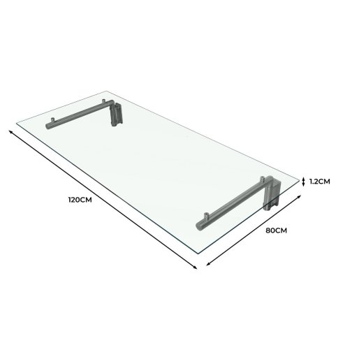 MonsterShop 1200 x 800mm Glass Canopy, 4 Stainless Steel Brackets, Front/Back Door Porch Shelter