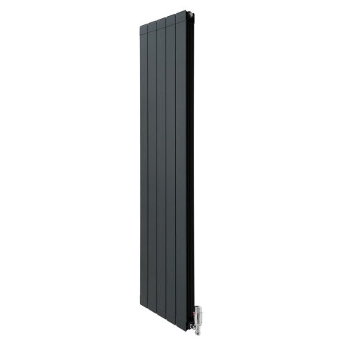Aluminium Designer Radiator 1800mm x 395mm & TRV Chrome Valves Vertical Double Flat Panel Column Lightweight Modern Heater Matt Anthracite Grey Kitchen Living Room Cleaning Brush Fixing Kit Brackets