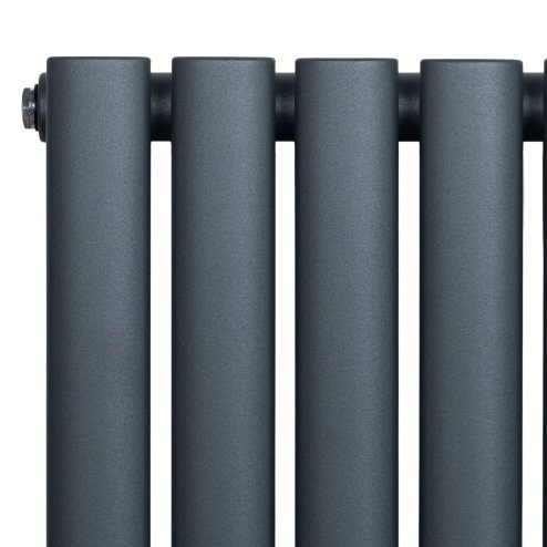 Oval Single Column Radiator & Valves - 1800mm x 240mm - Anthracite Grey