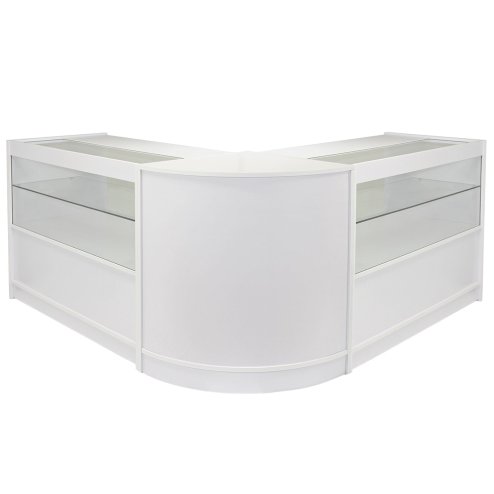 MonsterShop Gemini Shop Counters Set & Glass Retail Showcase Cabinet Display, Brilliant White Image