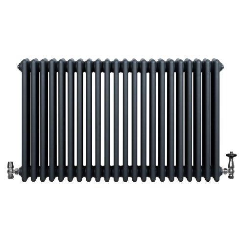 Traditional 4 Column Radiator & Valves - 600 x 1010mm - Anthracite Grey